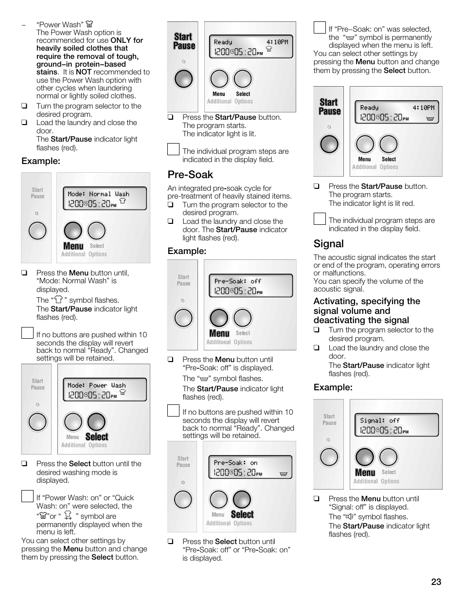 Prećsoak, Signal | Bosch Nexxt 800 WFMC8401UC User Manual | Page 23 / 112