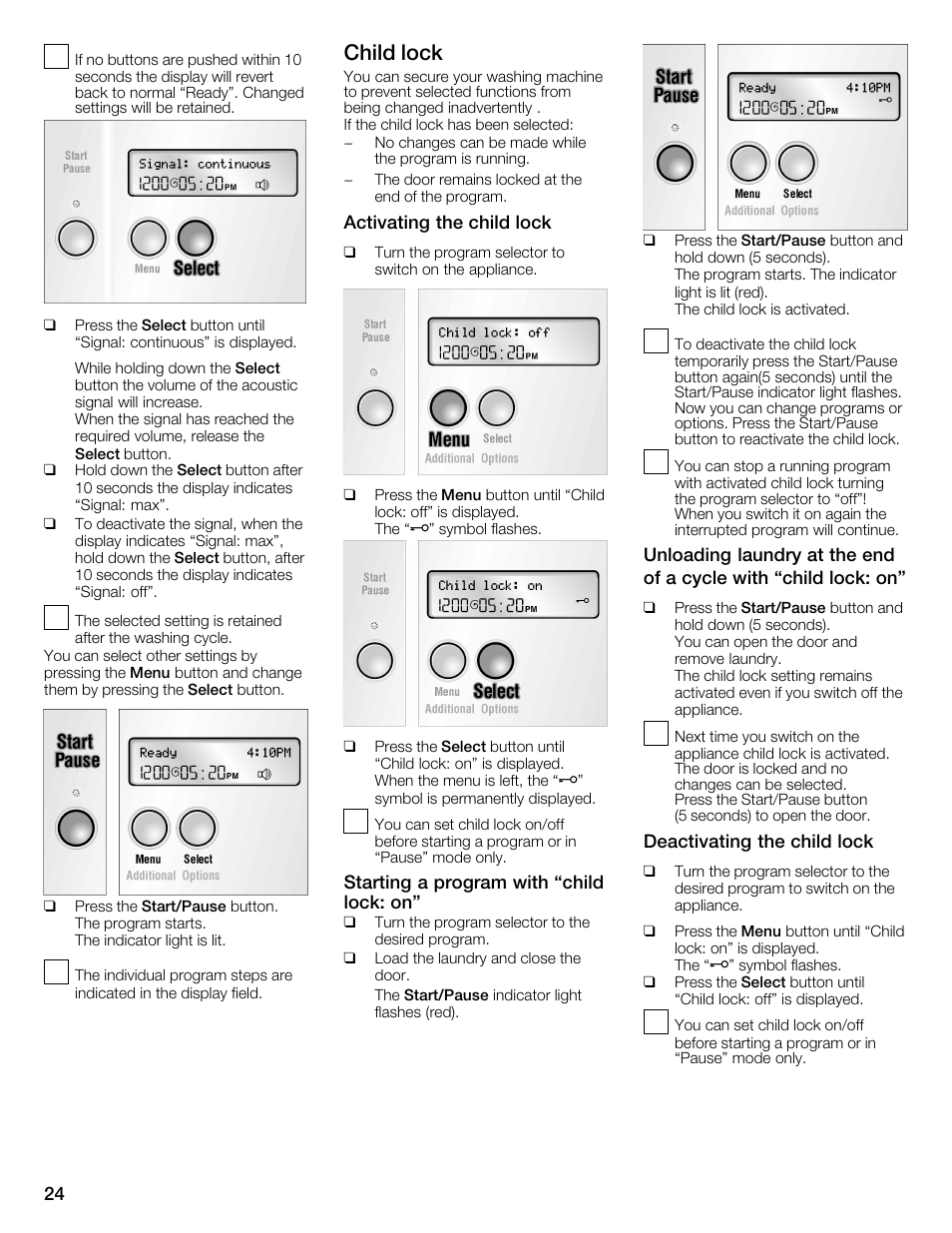 Child lock | Bosch Nexxt 800 WFMC8401UC User Manual | Page 24 / 112