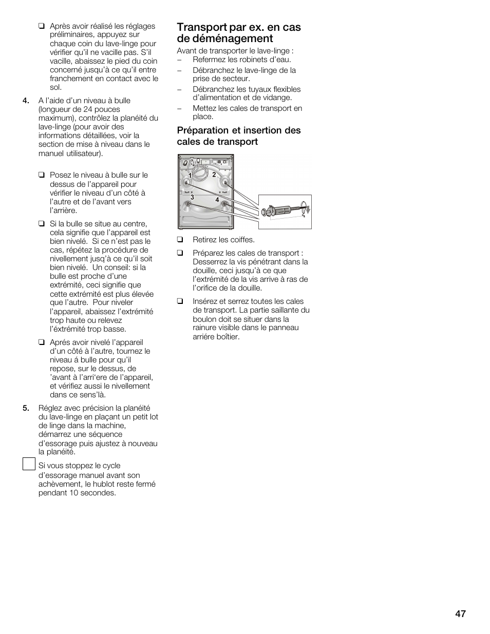 Transport par ex. en cas de déménagement | Bosch Nexxt 800 WFMC8401UC User Manual | Page 47 / 112