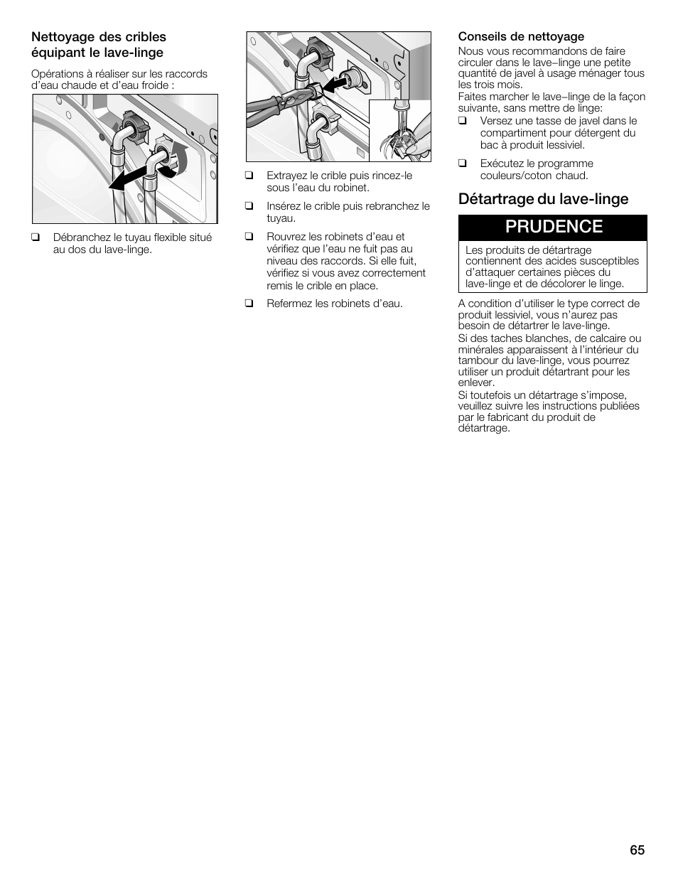 Prudence, Détartrage du lavećlinge | Bosch Nexxt 800 WFMC8401UC User Manual | Page 65 / 112