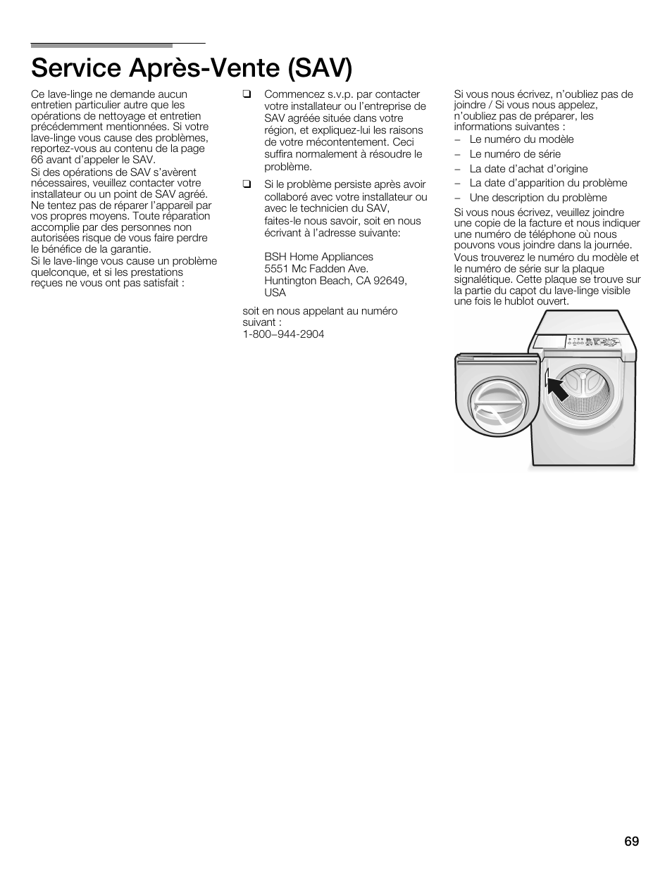 Service aprèsćvente (sav) | Bosch Nexxt 800 WFMC8401UC User Manual | Page 69 / 112