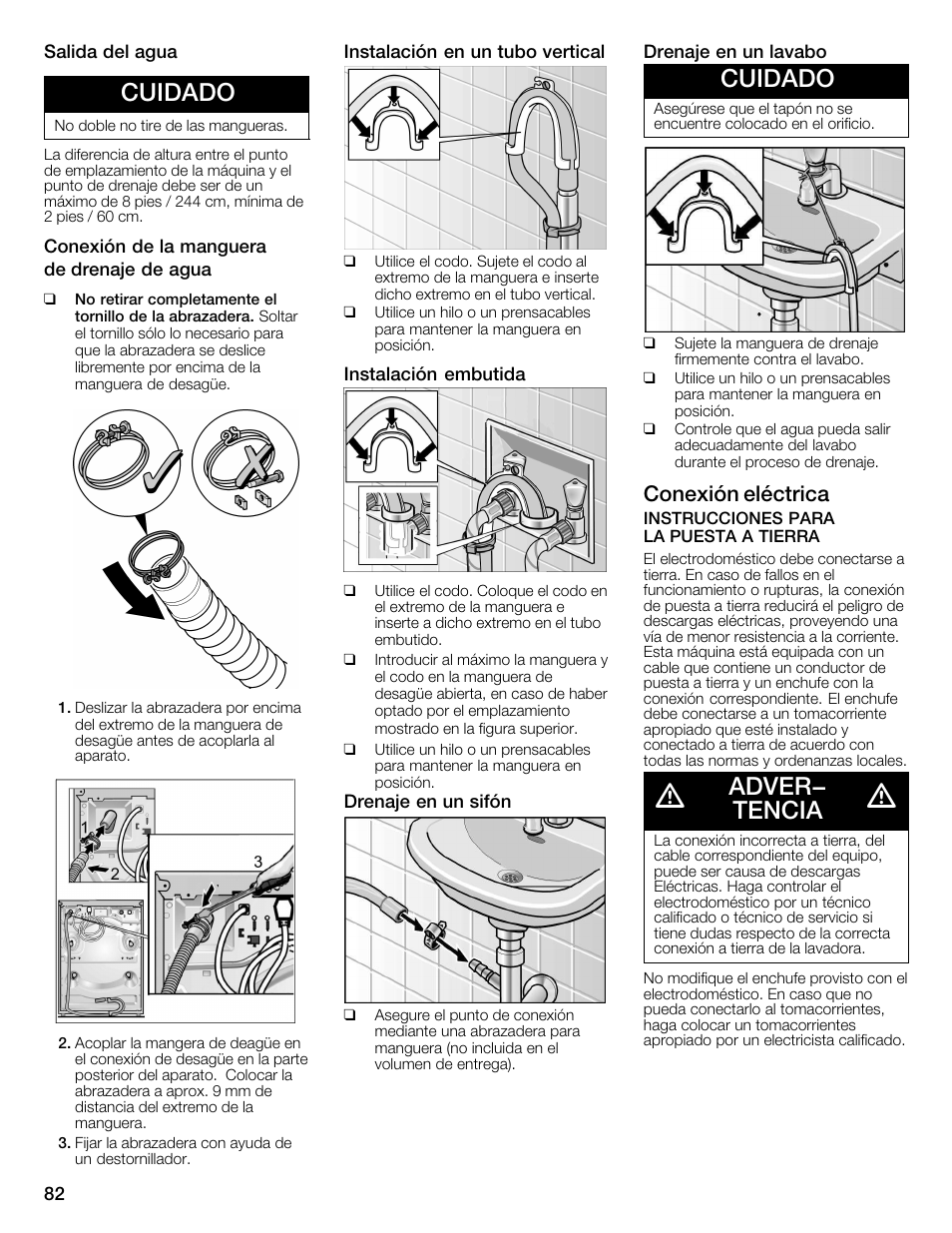 Cuidado, Adver- tencia, Conexión eléctrica | Bosch Nexxt 800 WFMC8401UC User Manual | Page 82 / 112