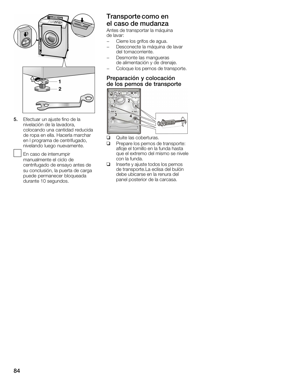 Transporte como en elăcaso de mudanza | Bosch Nexxt 800 WFMC8401UC User Manual | Page 84 / 112