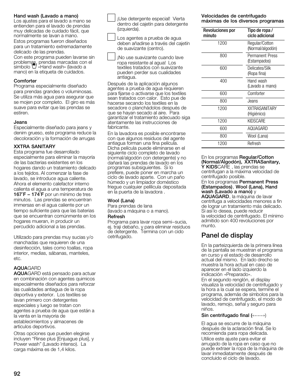 Panel de display | Bosch Nexxt 800 WFMC8401UC User Manual | Page 92 / 112