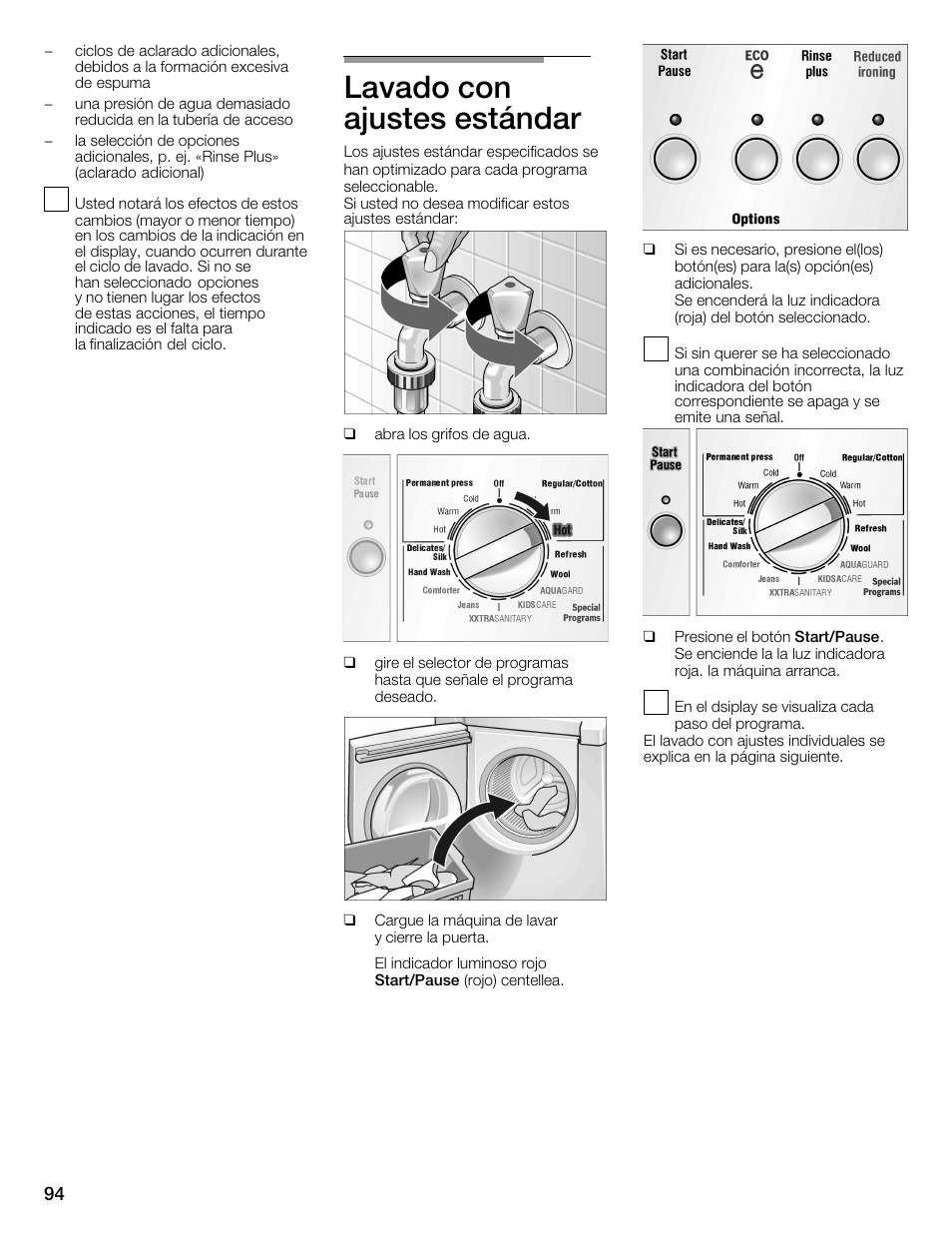 Lavado con ajustes estándar | Bosch Nexxt 800 WFMC8401UC User Manual | Page 94 / 112