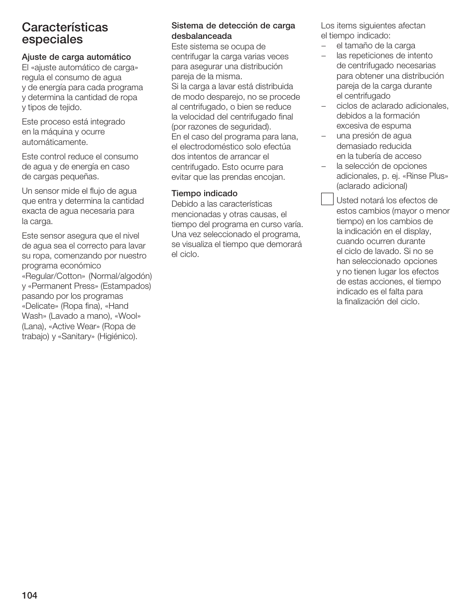 Características especiales | Bosch Lavadora Next Premium User Manual | Page 104 / 124