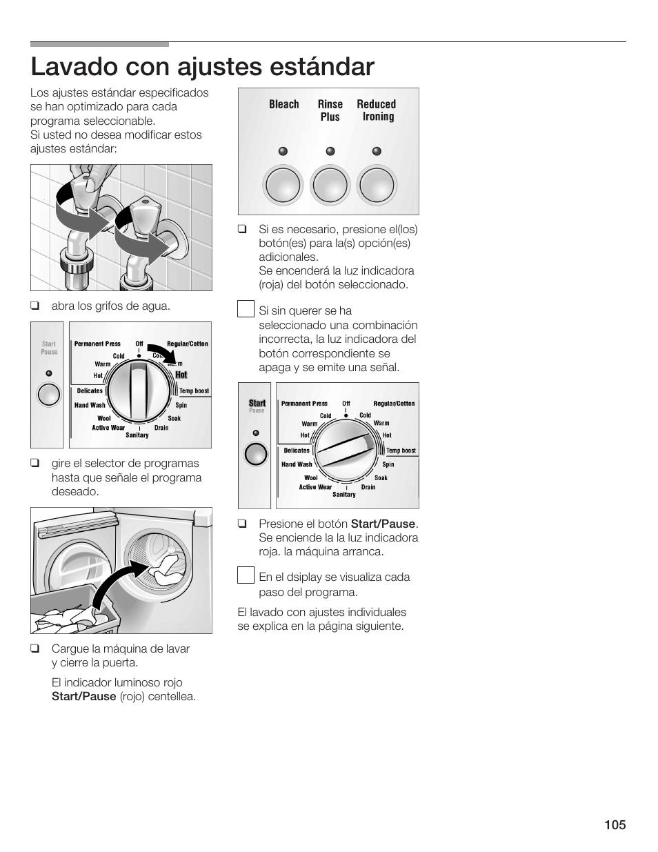 Lavado con ajustes estándar | Bosch Lavadora Next Premium User Manual | Page 105 / 124