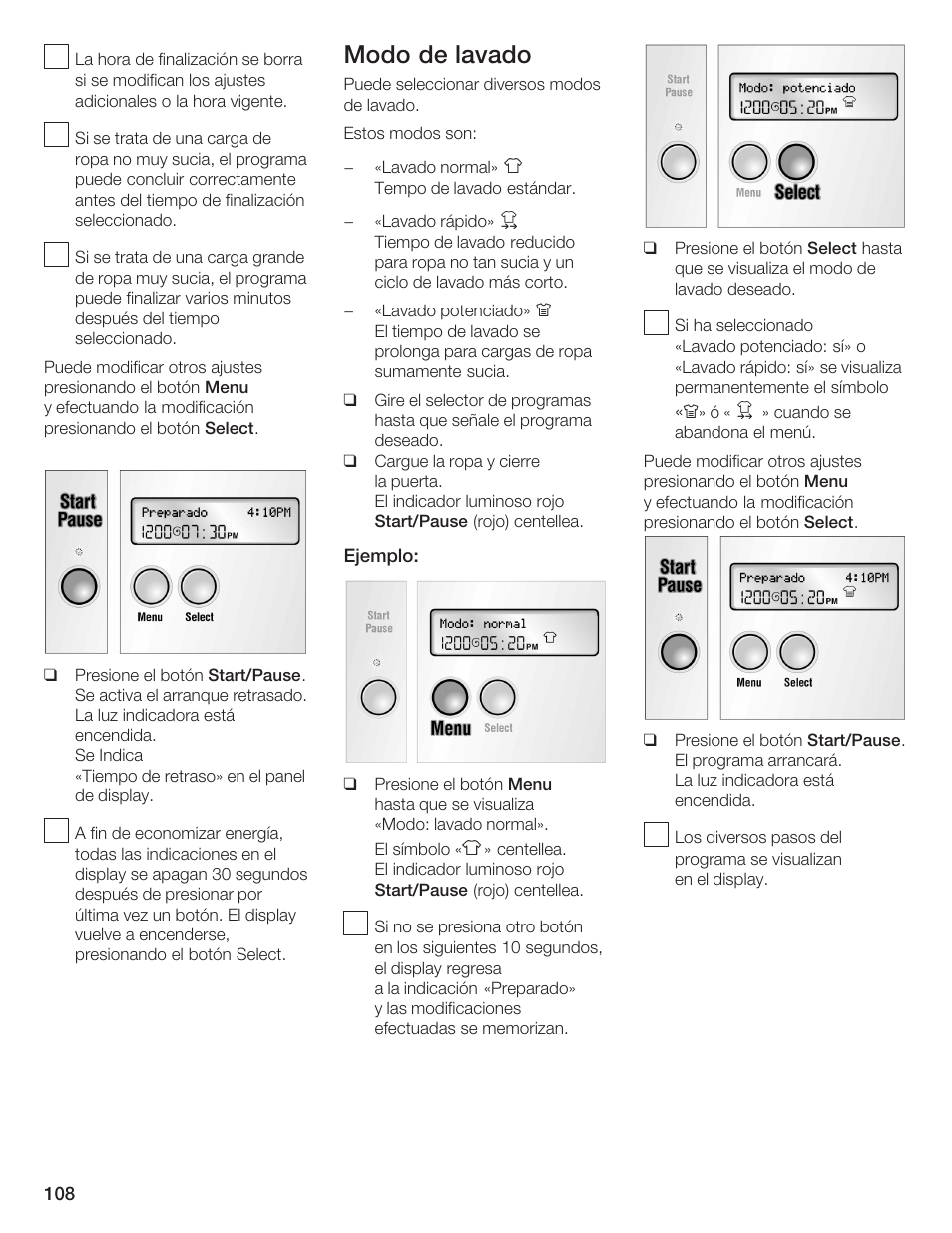 Modo de lavado | Bosch Lavadora Next Premium User Manual | Page 108 / 124