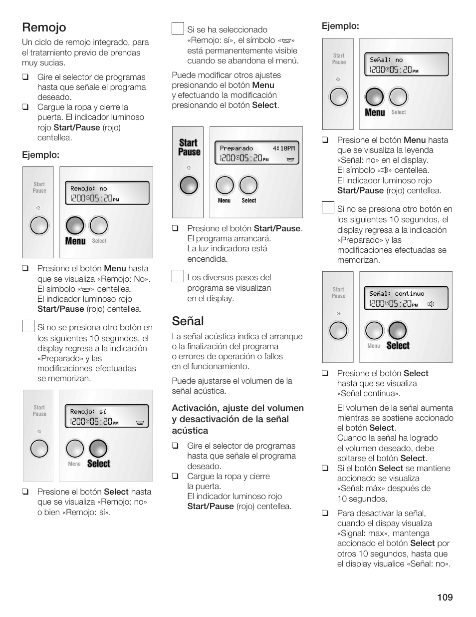 Remojo, Señal | Bosch Lavadora Next Premium User Manual | Page 109 / 124