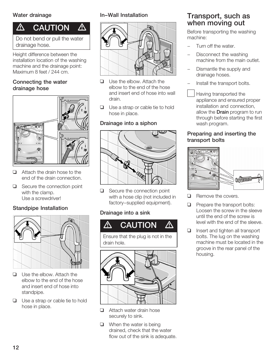 Caution, Transport, such as when moving out | Bosch Lavadora Next Premium User Manual | Page 12 / 124