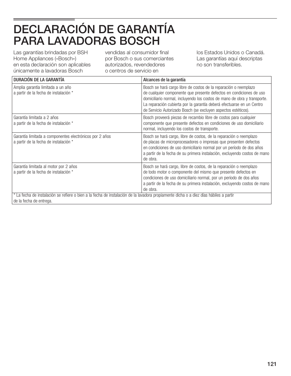 Declaración de garantía para lavadoras bosch | Bosch Lavadora Next Premium User Manual | Page 121 / 124