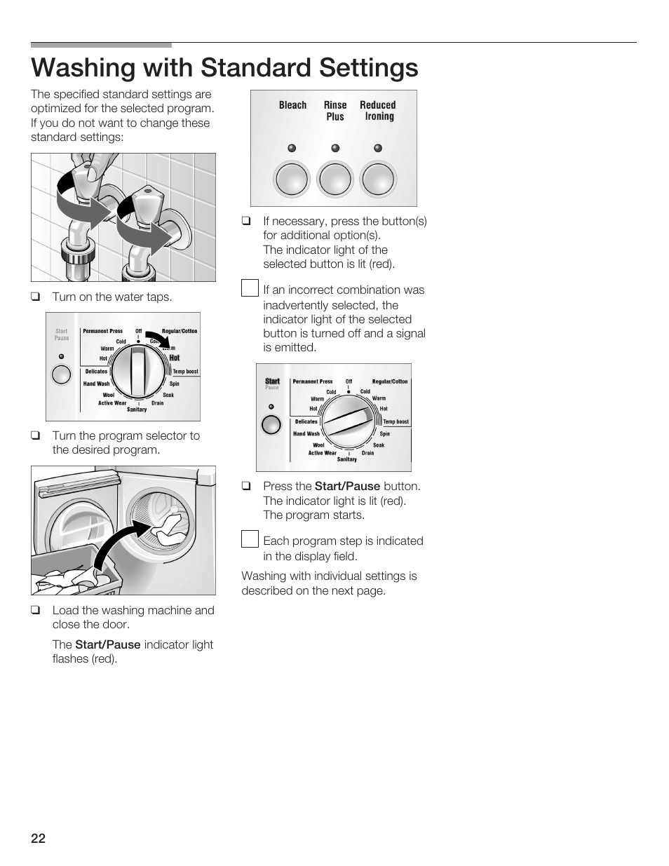 Washing with standard settings | Bosch Lavadora Next Premium User Manual | Page 22 / 124