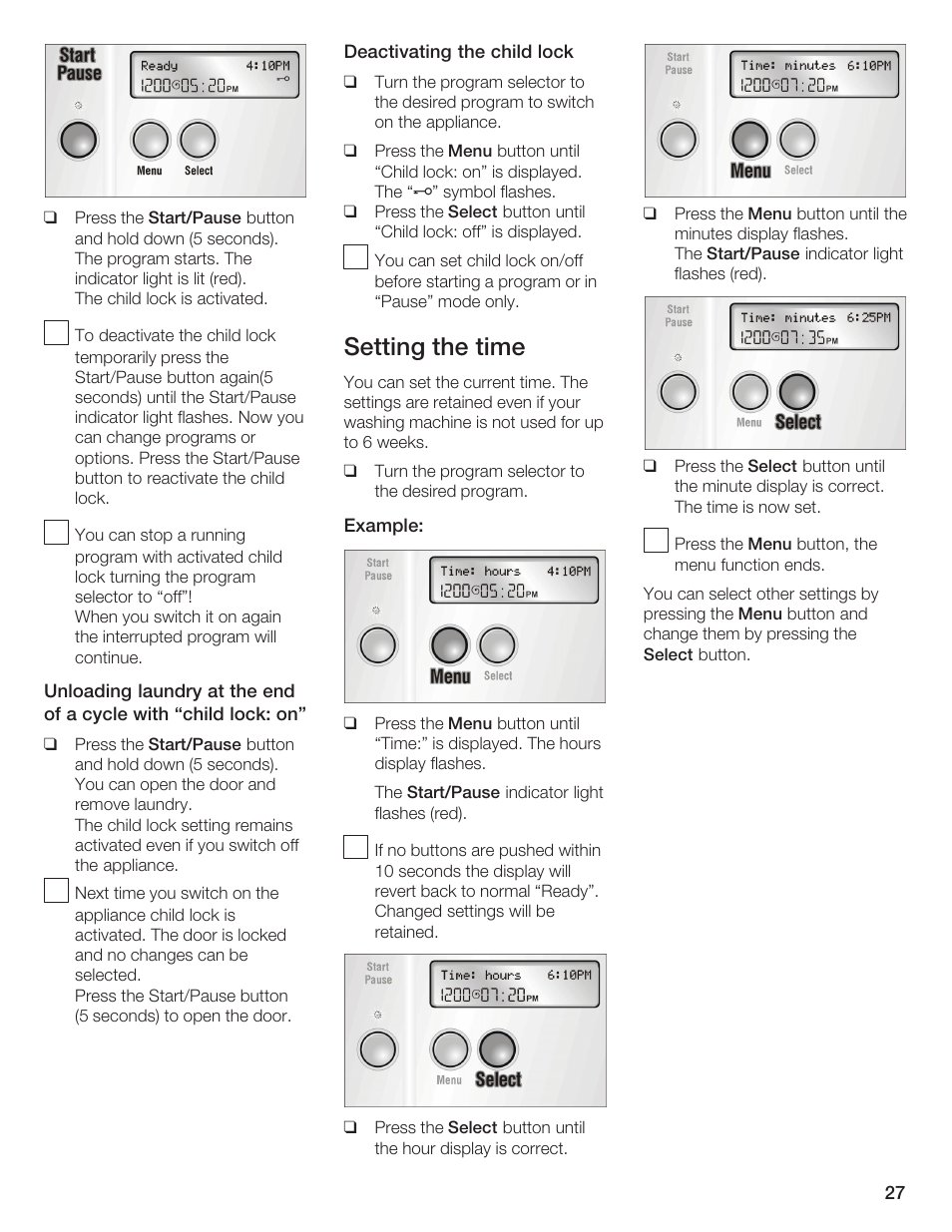 Setting the time | Bosch Lavadora Next Premium User Manual | Page 27 / 124