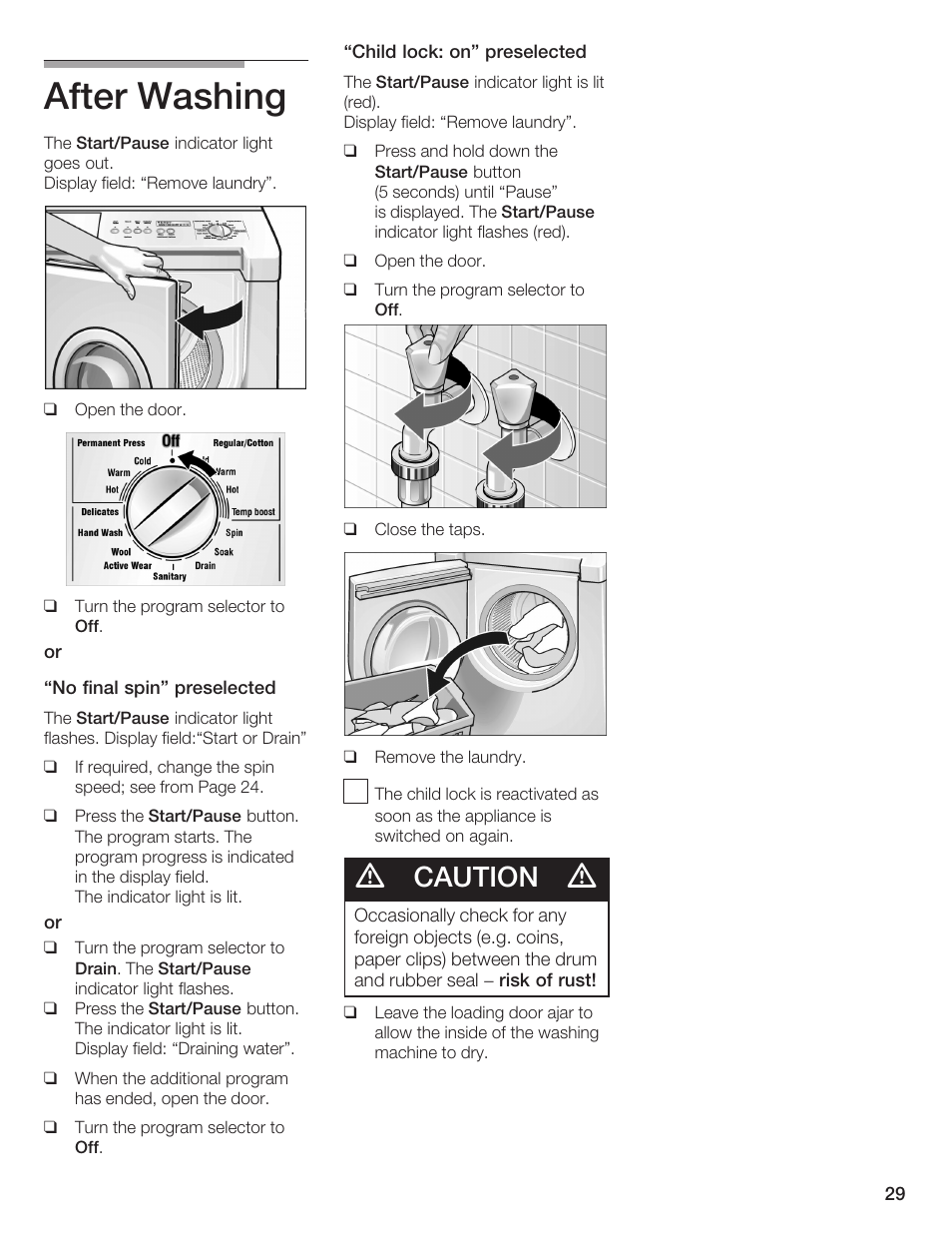 After washing, Caution | Bosch Lavadora Next Premium User Manual | Page 29 / 124