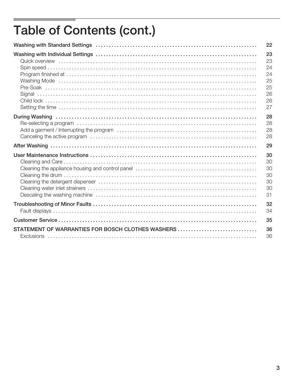 Table of contents (cont.) | Bosch Lavadora Next Premium User Manual | Page 3 / 124