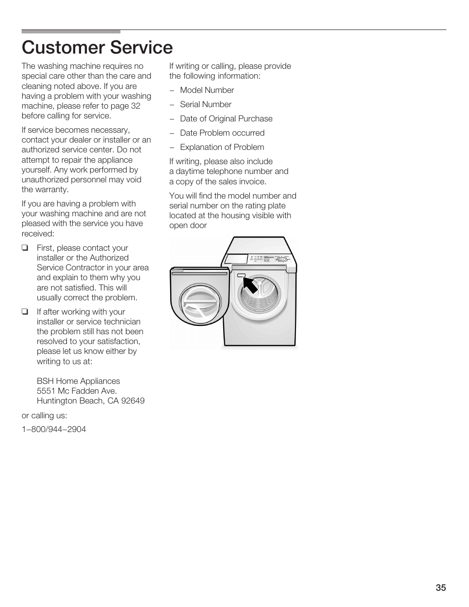 Customer service | Bosch Lavadora Next Premium User Manual | Page 35 / 124