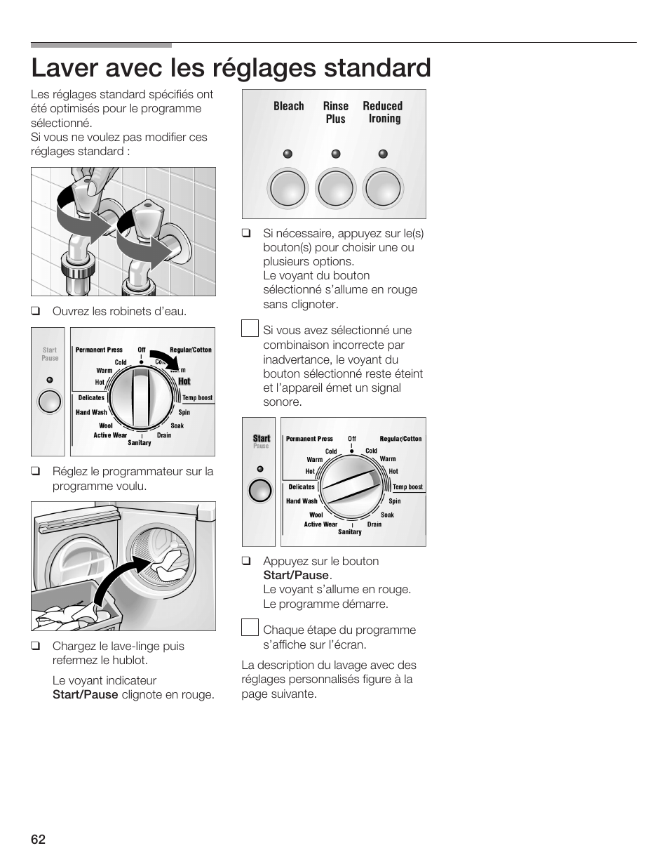 Laver avec les réglages standard | Bosch Lavadora Next Premium User Manual | Page 62 / 124