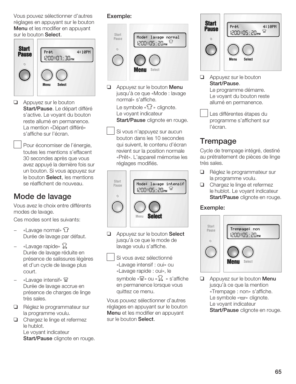 Mode de lavage, Trempage | Bosch Lavadora Next Premium User Manual | Page 65 / 124