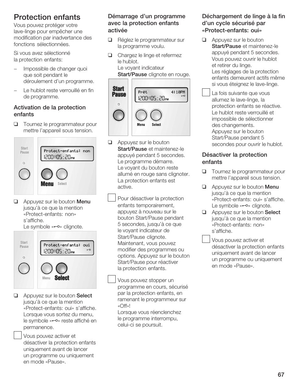 Protection enfants | Bosch Lavadora Next Premium User Manual | Page 67 / 124