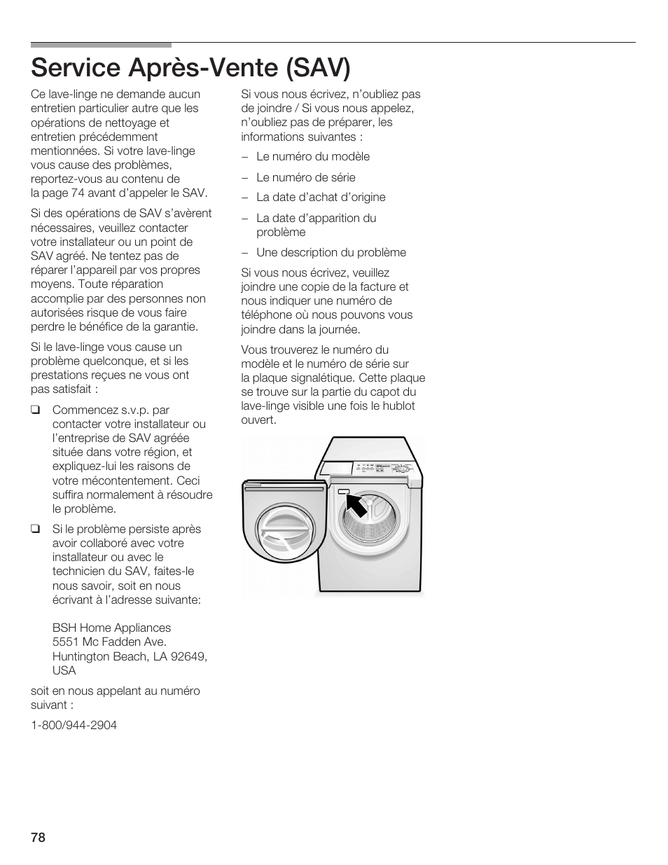 Service aprèsćvente (sav) | Bosch Lavadora Next Premium User Manual | Page 78 / 124