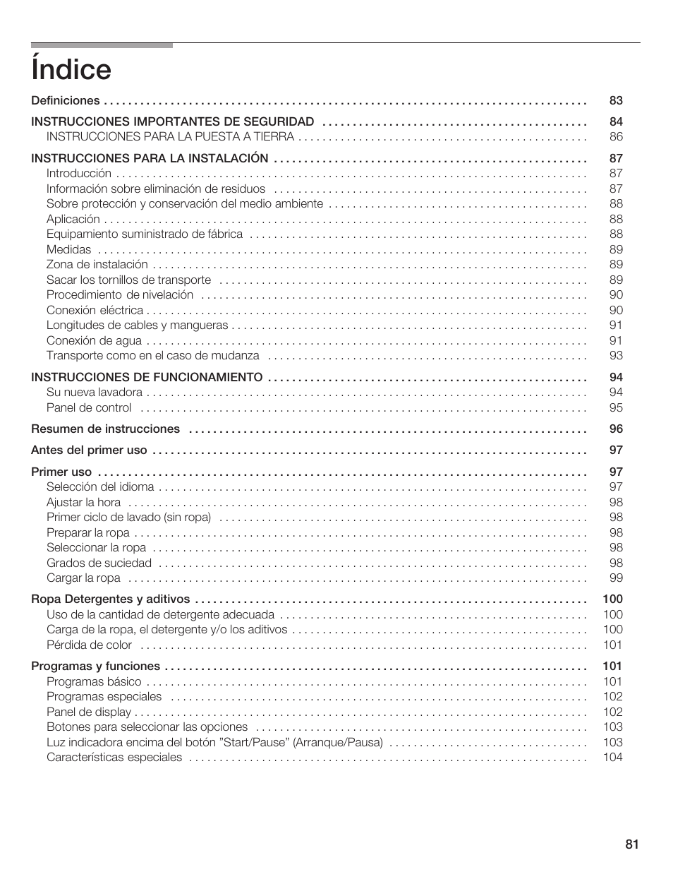 Índice | Bosch Lavadora Next Premium User Manual | Page 81 / 124