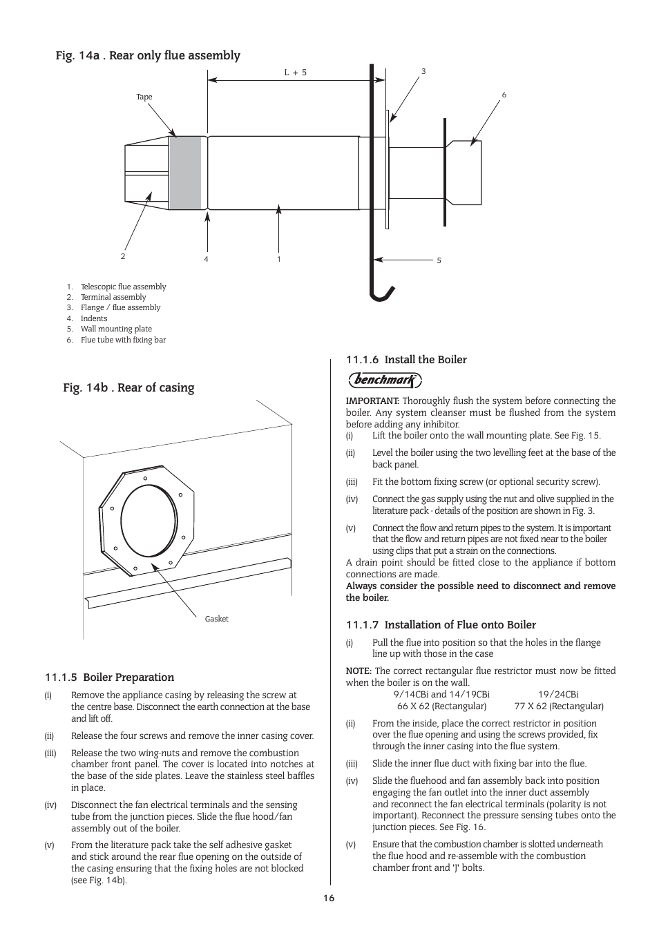 Fig. 14a . rear only flue assembly, Fig. 14b . rear of casing | Bosch 14/19CBI User Manual | Page 16 / 44