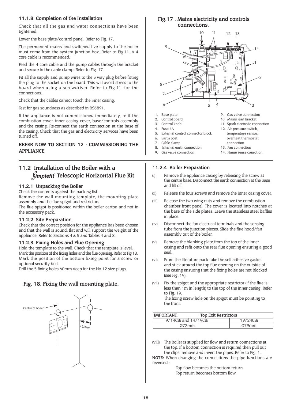 Fig. 18. fixing the wall mounting plate | Bosch 14/19CBI User Manual | Page 18 / 44