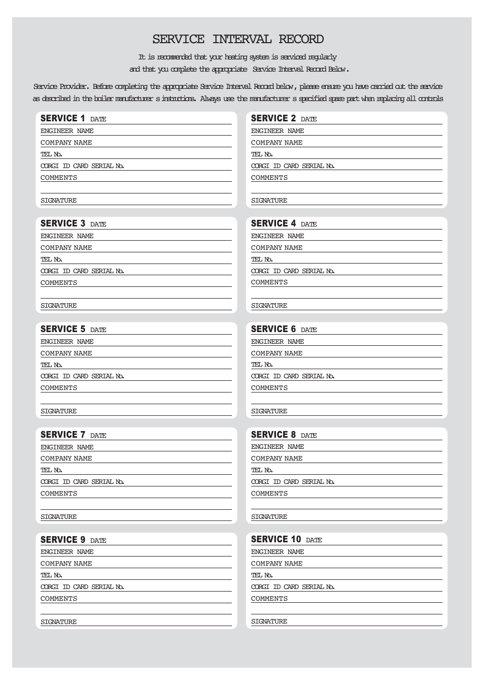 Service interval record | Bosch 14/19CBI User Manual | Page 42 / 44