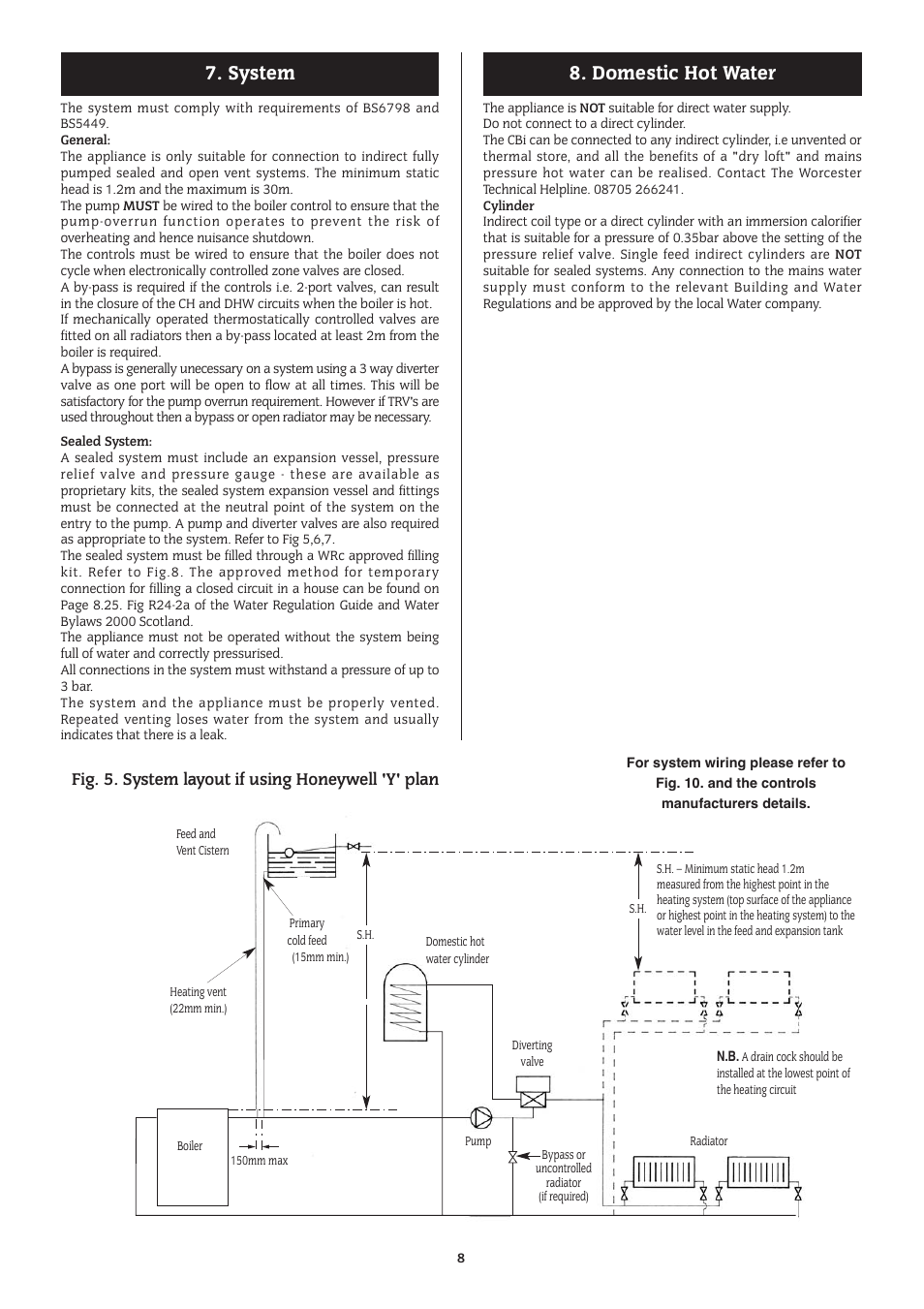 Domestic hot water 7. system, Fig. 5. system layout if using honeywell 'y' plan | Bosch 14/19CBI User Manual | Page 8 / 44