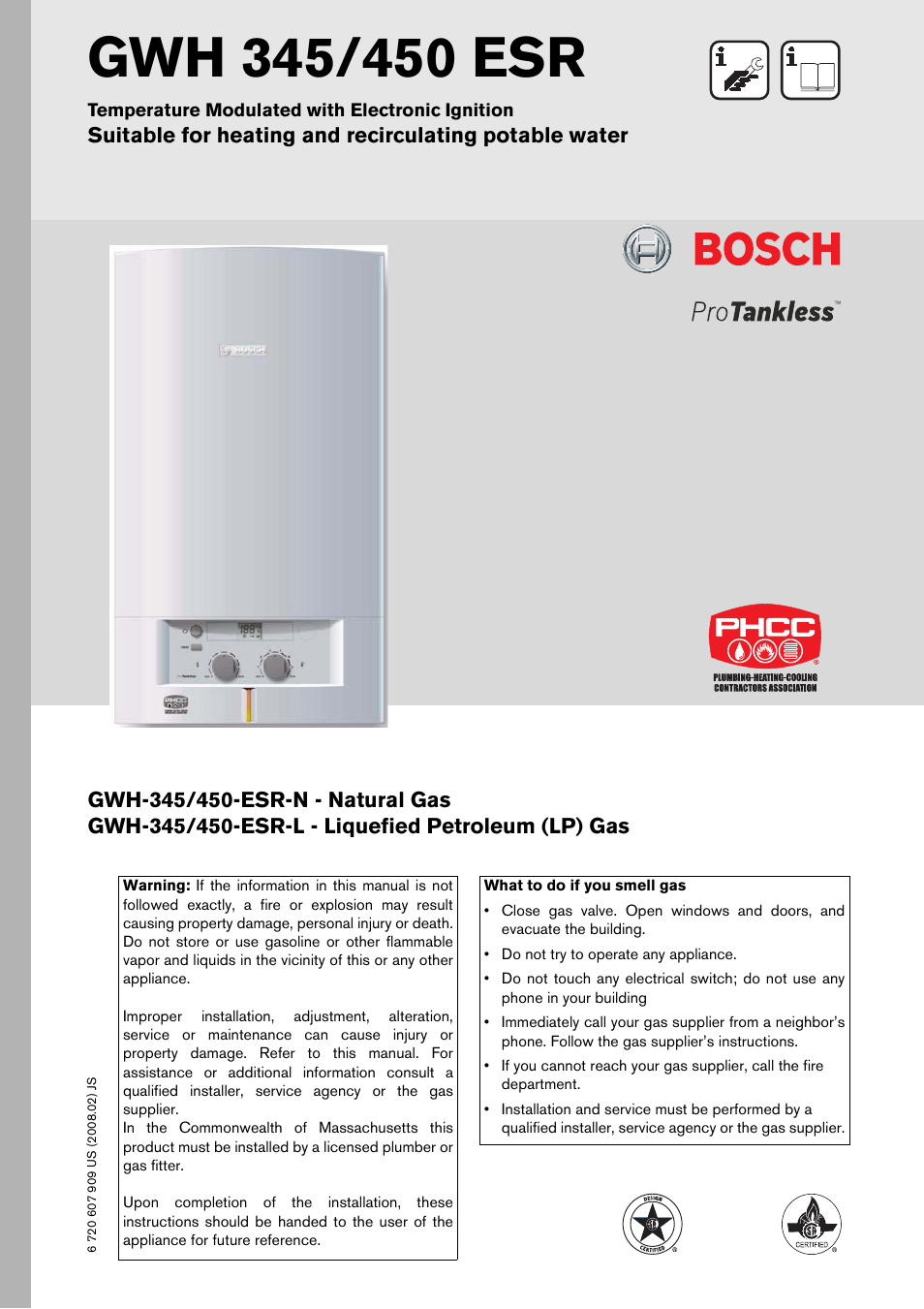 Bosch PROTANKLESS GWH 345/450 ESR User Manual | 40 pages