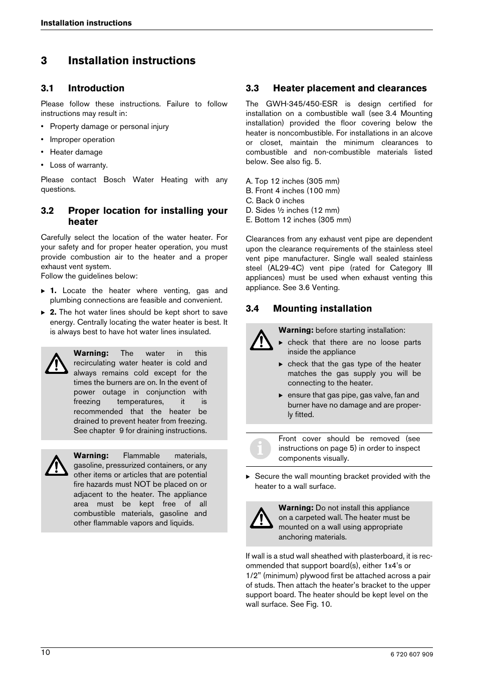 3installation instructions | Bosch PROTANKLESS GWH 345/450 ESR User Manual | Page 10 / 40