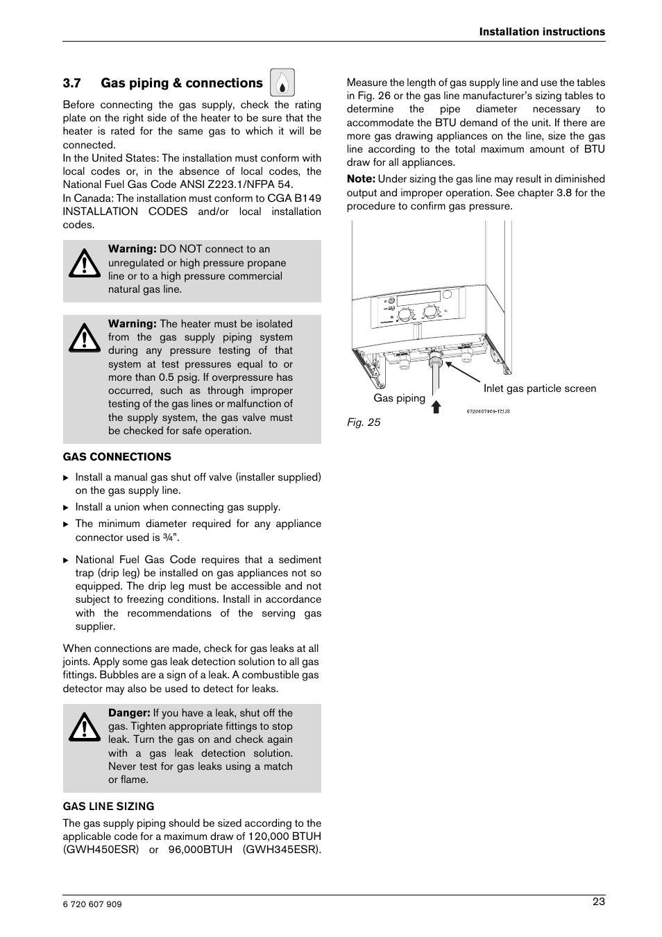 7 gas piping & connections | Bosch PROTANKLESS GWH 345/450 ESR User Manual | Page 23 / 40