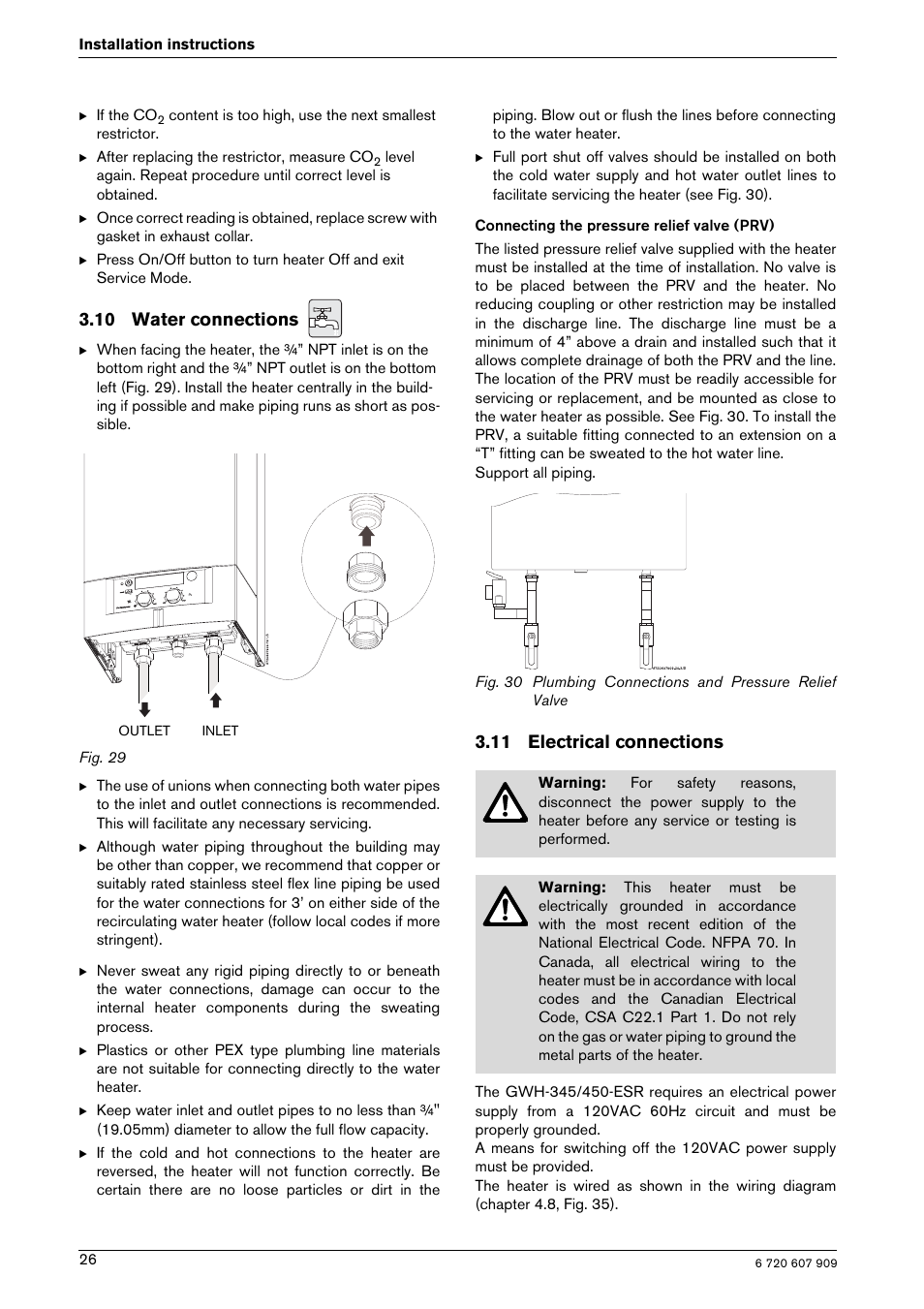 10 water connections, 11 electrical connections | Bosch PROTANKLESS GWH 345/450 ESR User Manual | Page 26 / 40