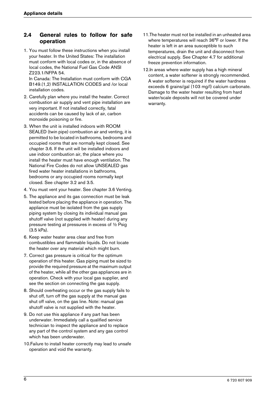 4 general rules to follow for safe operation | Bosch PROTANKLESS GWH 345/450 ESR User Manual | Page 6 / 40