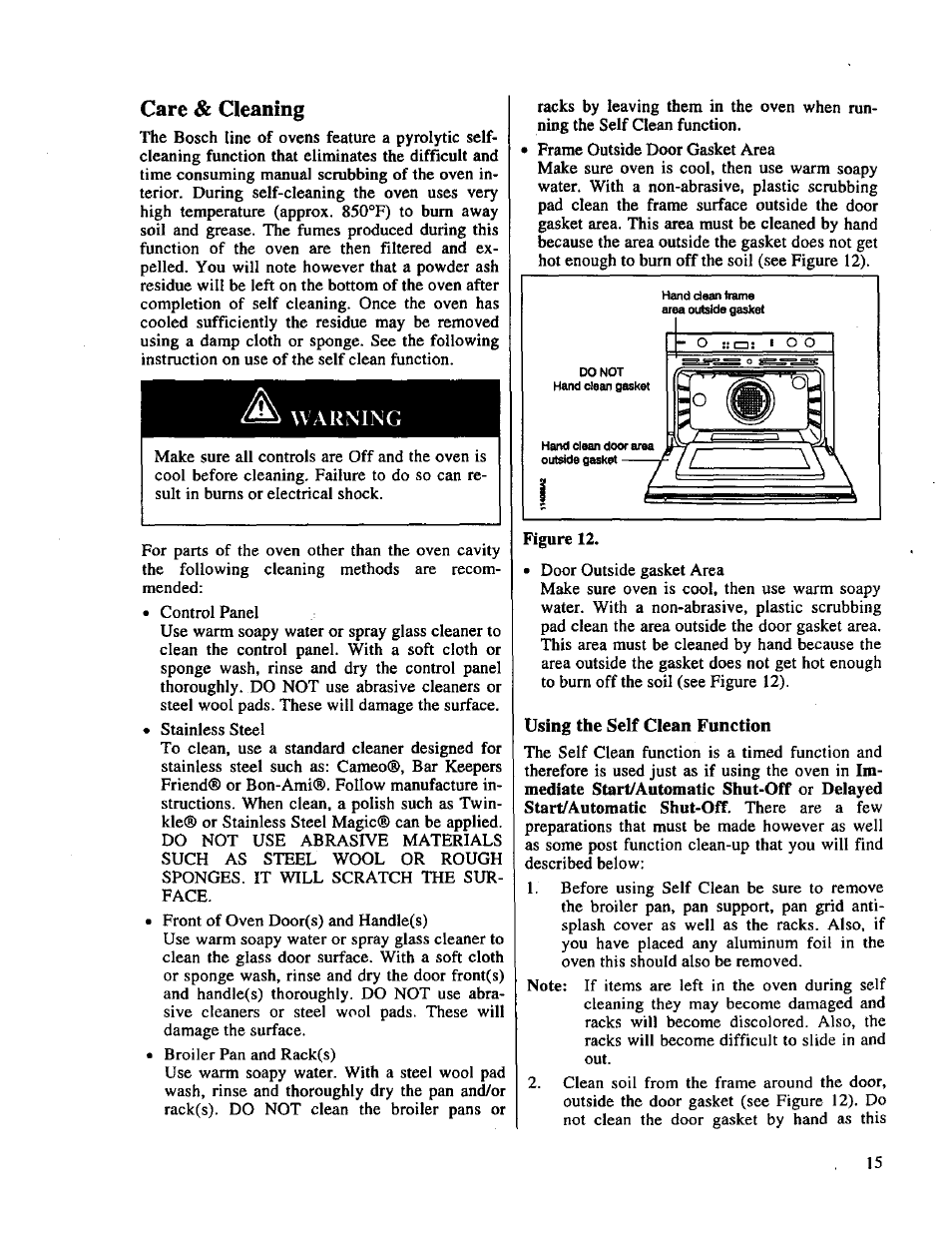 Using the self clean function, Using self clean function, Care | Cleaning | Bosch HBL 65.. User Manual | Page 17 / 23