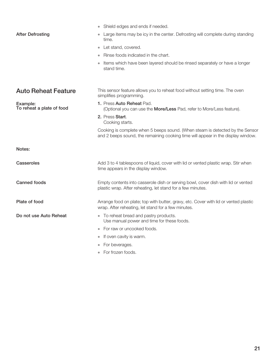 Auto reheat feature | Bosch HMB5060 User Manual | Page 21 / 124