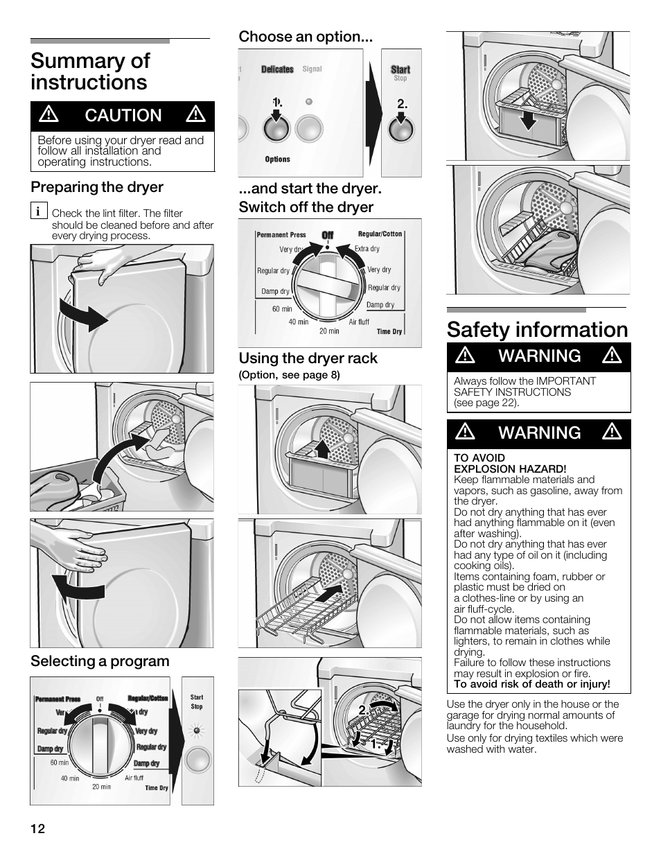Summary of instructions d, Safety information d, Caution | Warning | Bosch WTMC1301CN User Manual | Page 12 / 64