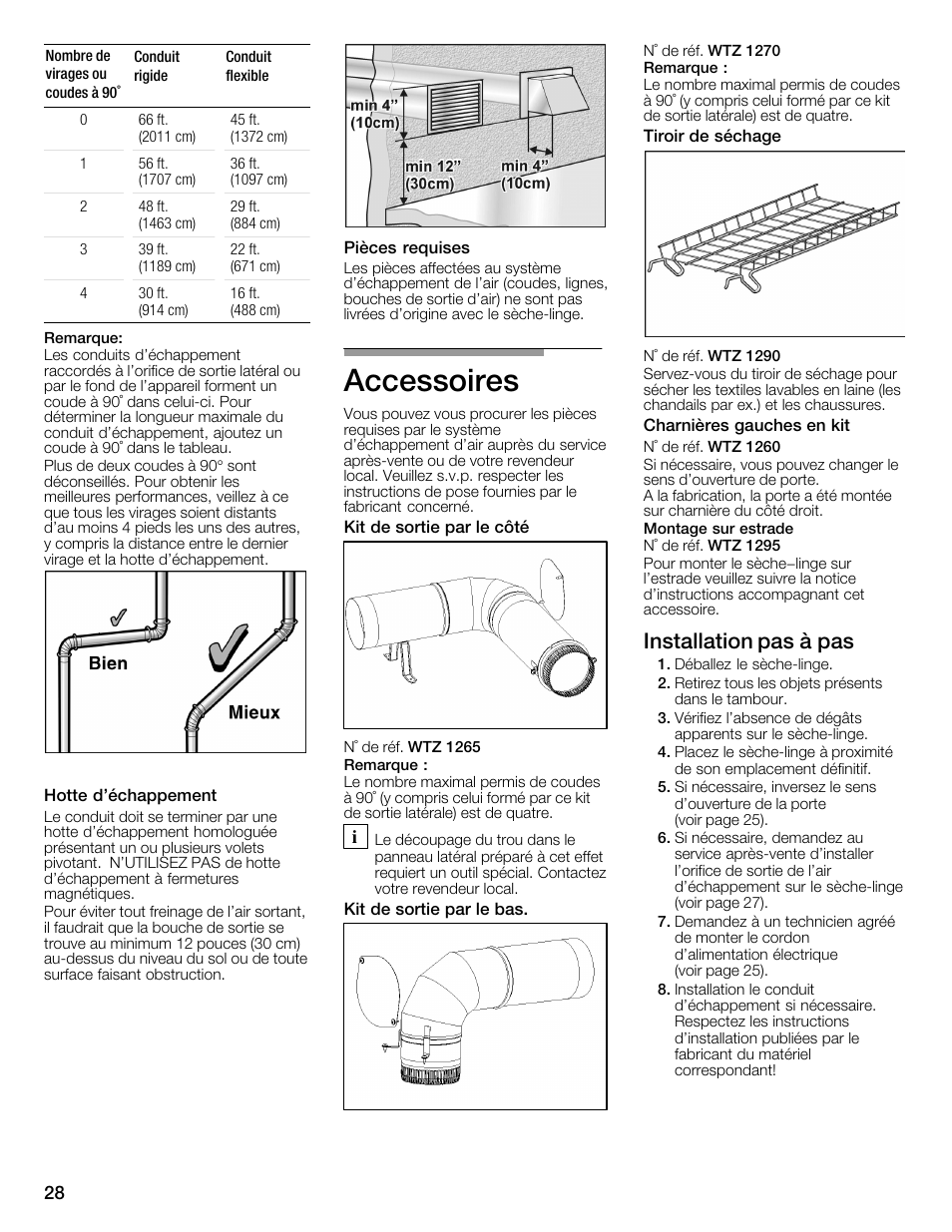 Accessoires, Installation pas à pas | Bosch WTMC1301CN User Manual | Page 28 / 64