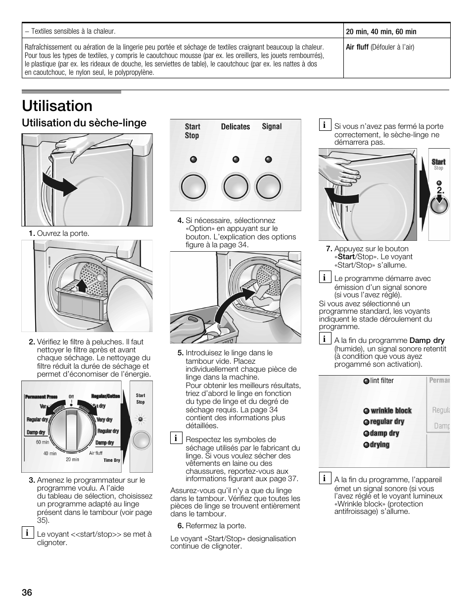 Utilisation, Utilisation du sèchećlinge | Bosch WTMC1301CN User Manual | Page 36 / 64