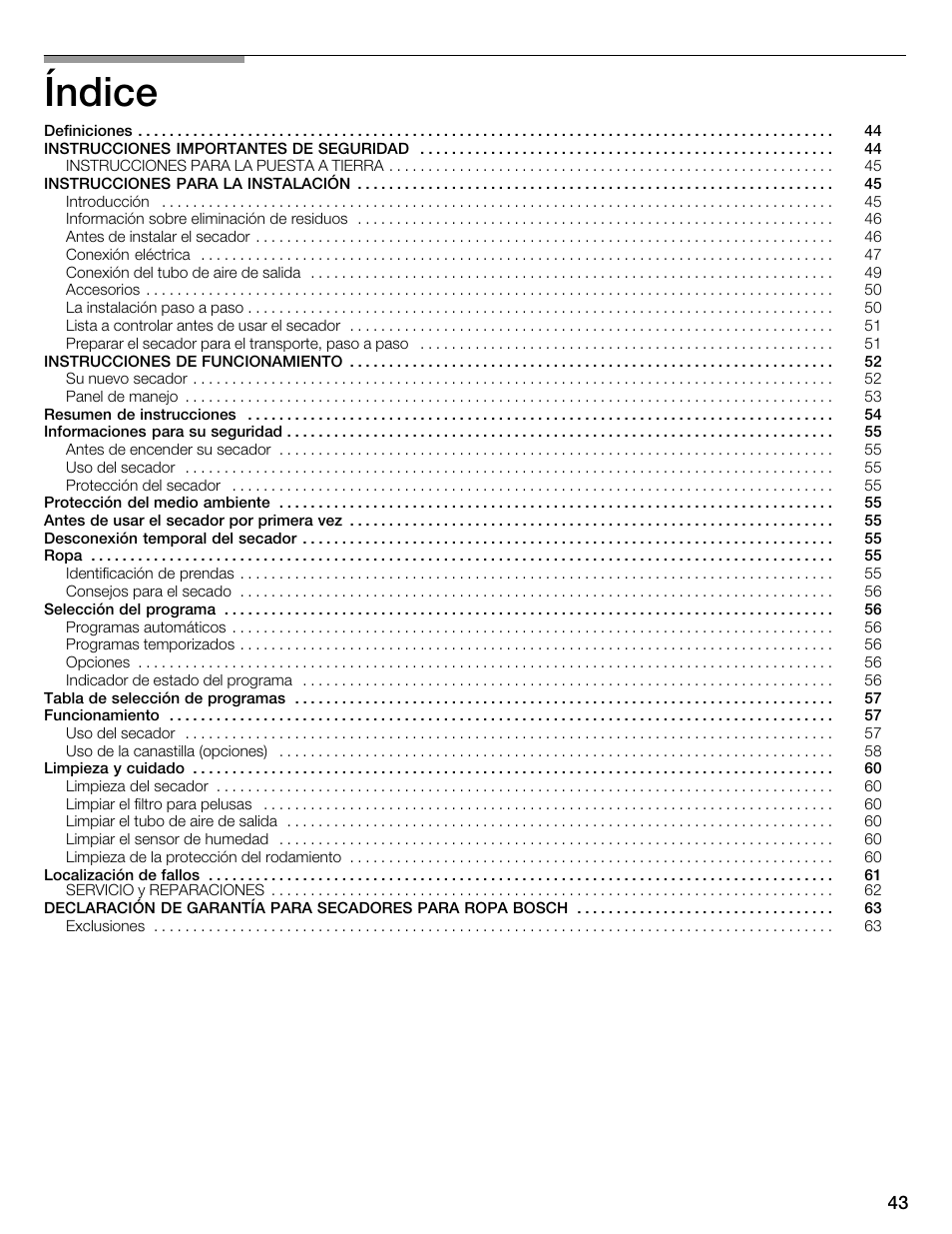 Índice | Bosch WTMC1301CN User Manual | Page 43 / 64