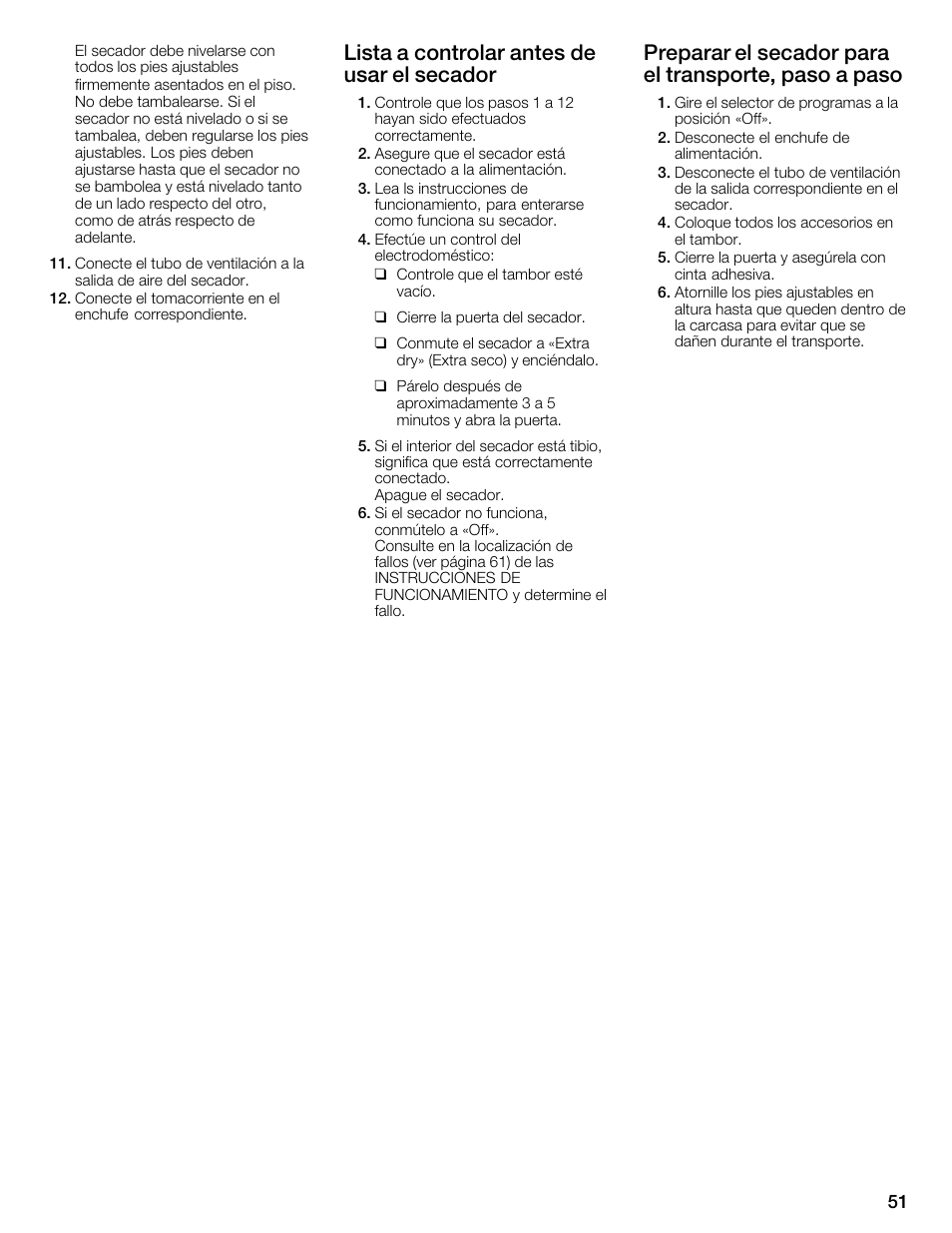 Lista a controlar antes de usar el secador | Bosch WTMC1301CN User Manual | Page 51 / 64