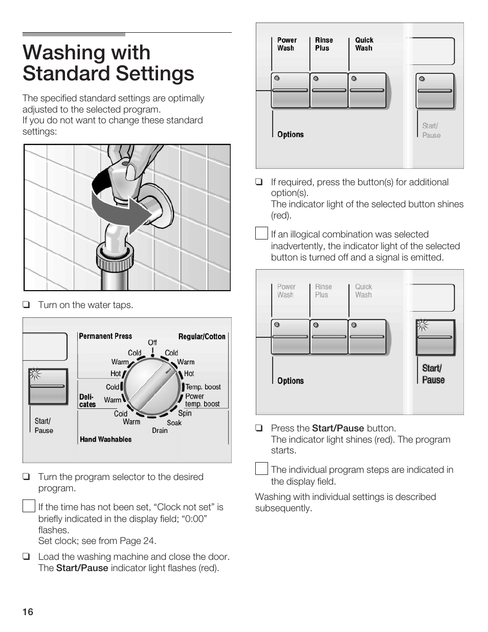 Washing with standard settings | Bosch Axxis+ WFR 2460 User Manual | Page 16 / 48