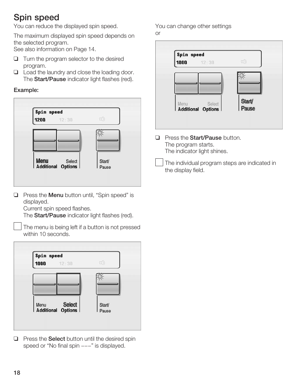 Spin speed | Bosch Axxis+ WFR 2460 User Manual | Page 18 / 48