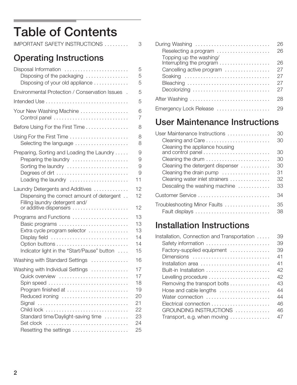 Bosch Axxis+ WFR 2460 User Manual | Page 2 / 48