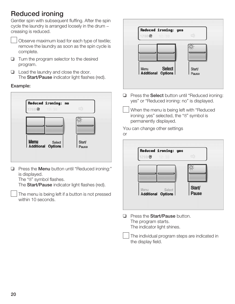 Reduced ironing | Bosch Axxis+ WFR 2460 User Manual | Page 20 / 48