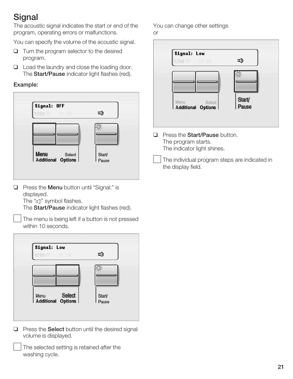 Signal | Bosch Axxis+ WFR 2460 User Manual | Page 21 / 48