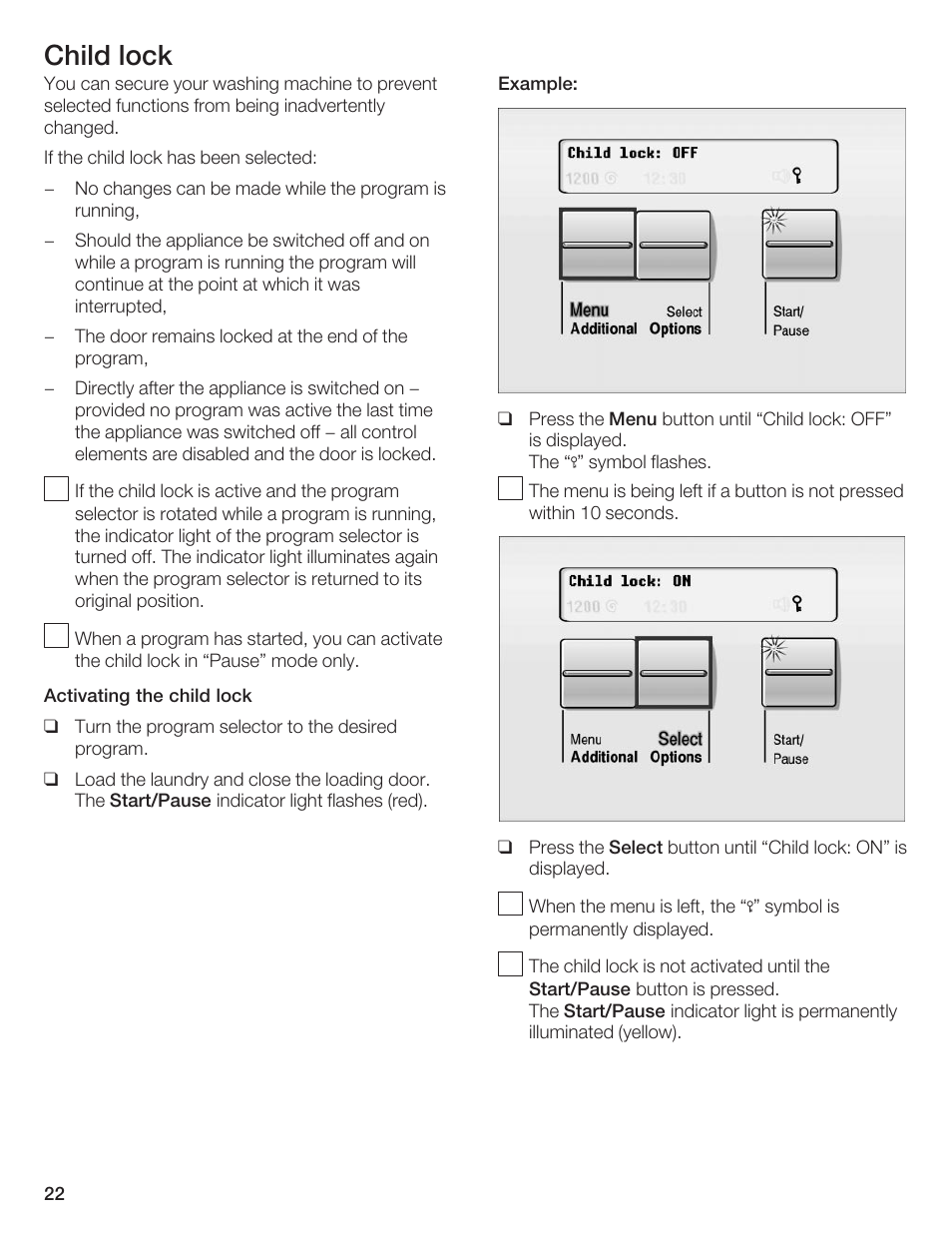 Child lock | Bosch Axxis+ WFR 2460 User Manual | Page 22 / 48