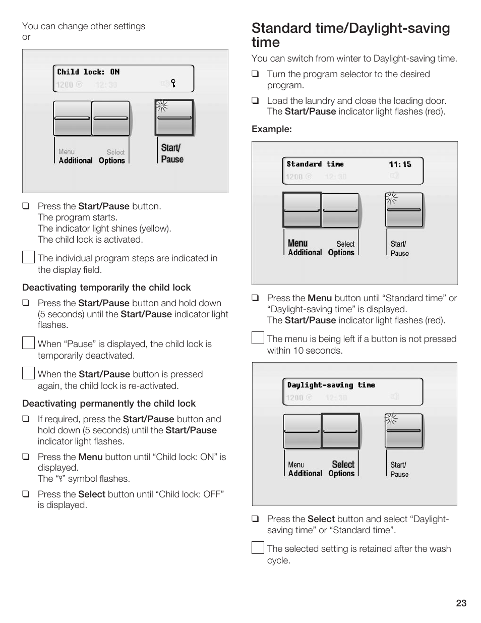 Standard time/daylightćsaving time | Bosch Axxis+ WFR 2460 User Manual | Page 23 / 48