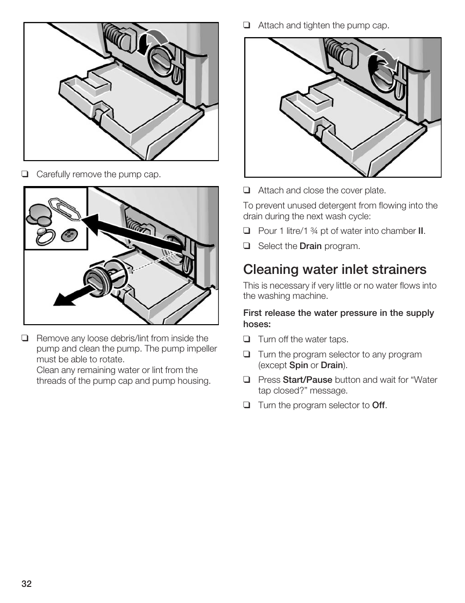 Cleaning water inlet strainers | Bosch Axxis+ WFR 2460 User Manual | Page 32 / 48