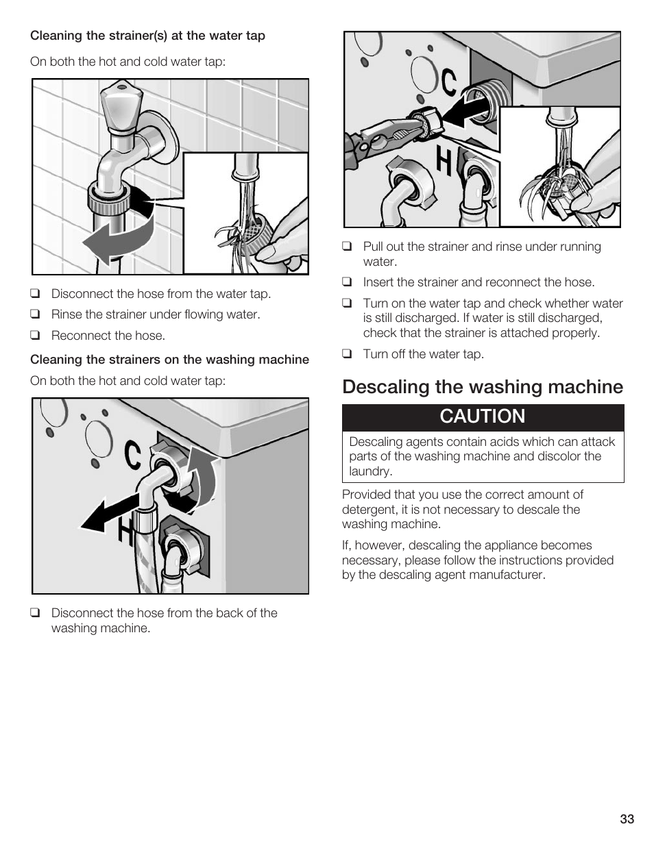 Descaling the washing machine caution | Bosch Axxis+ WFR 2460 User Manual | Page 33 / 48